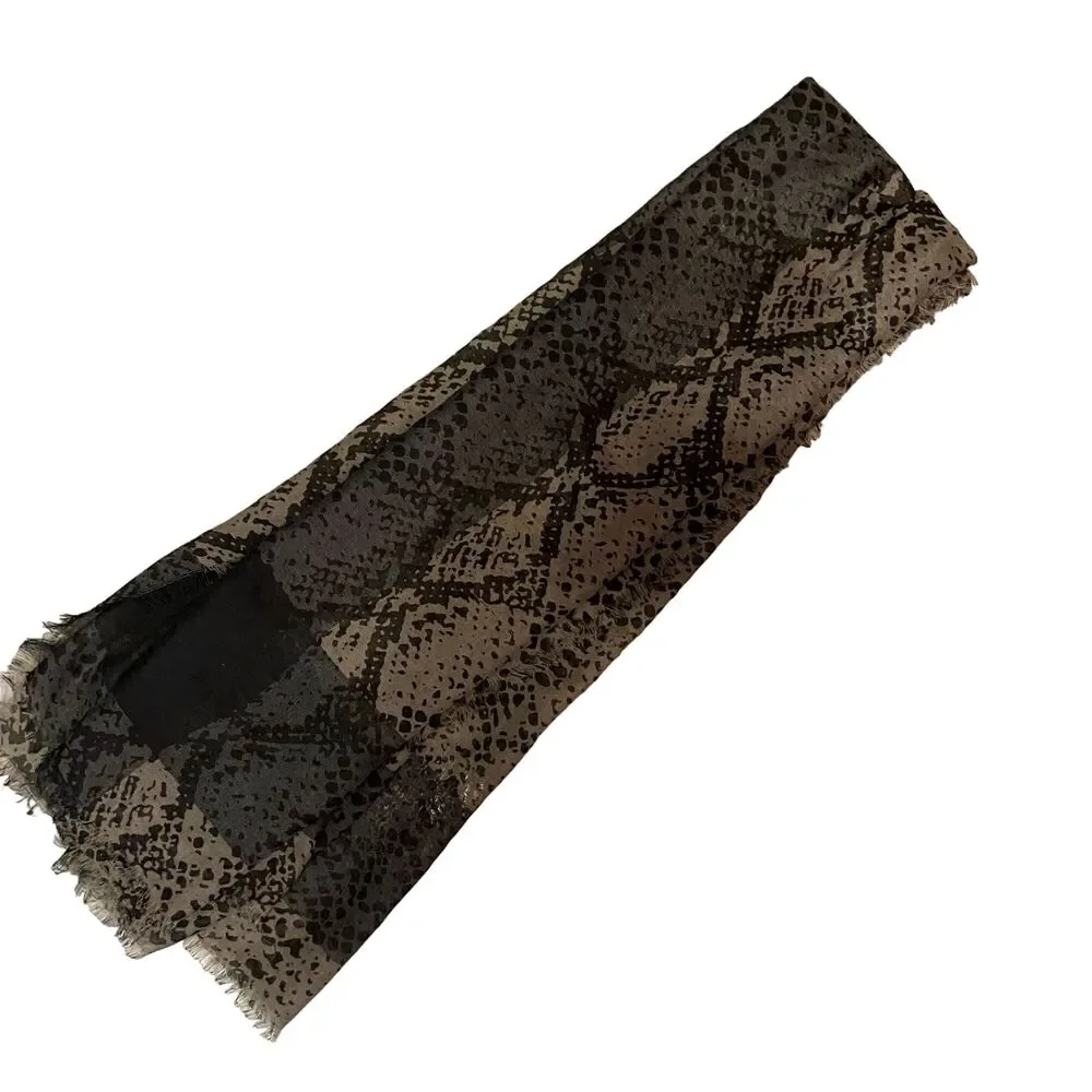 #7781 Large Snake print Gray and Black Sheer Scarf Vintage 56 in x 50 in